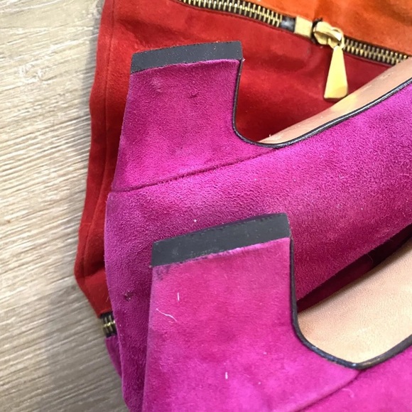 Anne Klein COUTURE Color Block‎ Leather Suede Knee High Zip Boots 6.5 Pink 80s - Picture 6 of 14